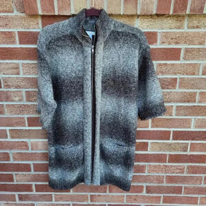 Chico's Tunic Sweater Women's Size Large Wool Blend Short Sleeve Full Zip Brown